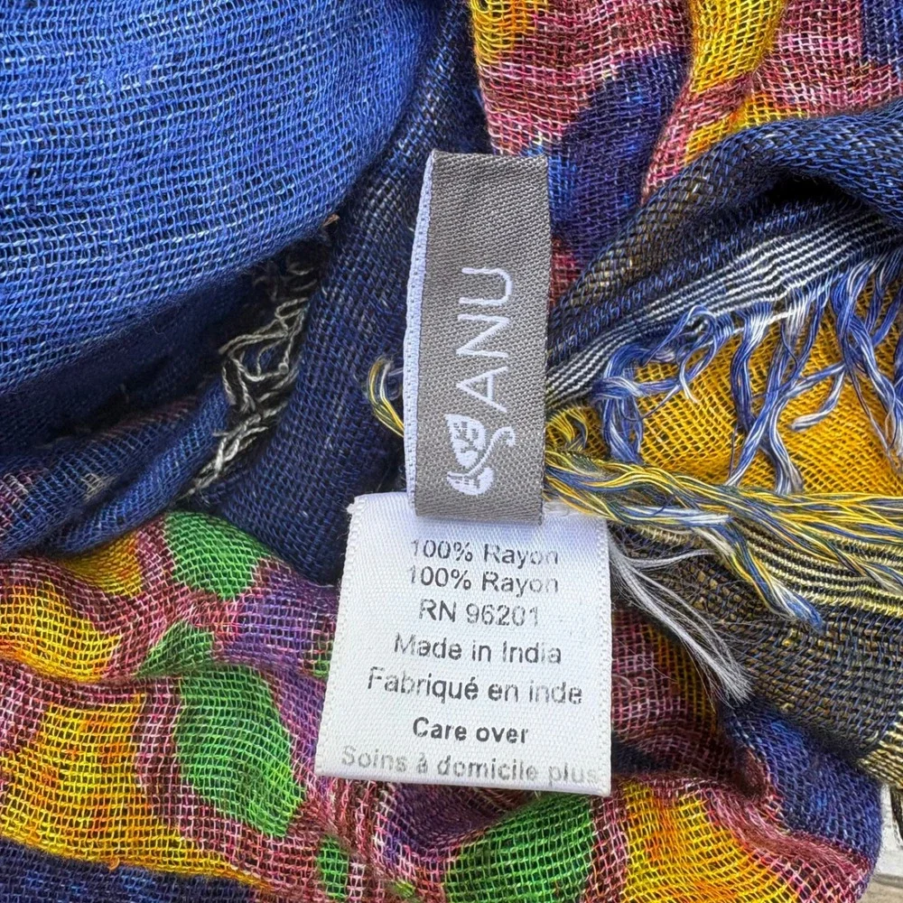 Anu Scarf OS Multicolor Good Patchwork Rayon Boho Frayed‎ Fringe Wrap Gypsy